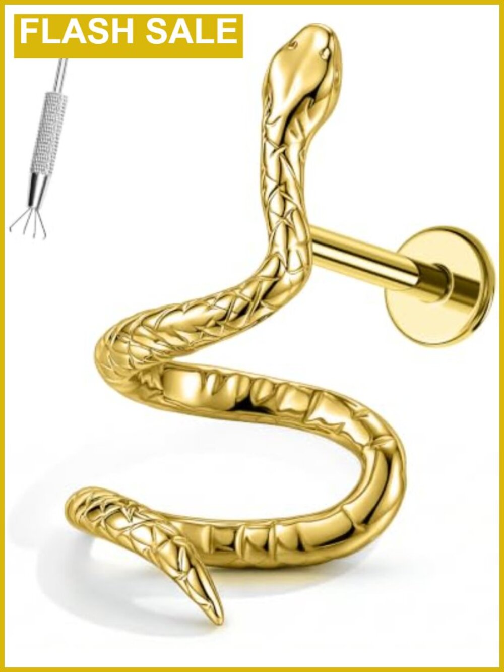 16G Stainless Steel Snake Helix Stud Internally Threaded Flat Back Cartilage